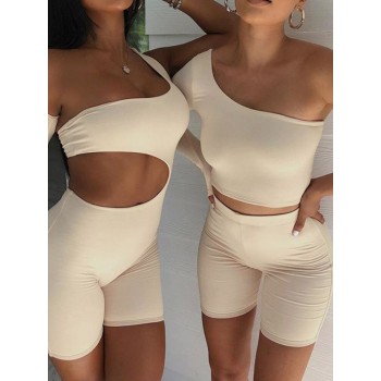 Kliou Asymmetrical Solid Women Rompers Basic Long Sleeve Casual Sportswear Streetwear Female Elastic High Waist Jumpsuits